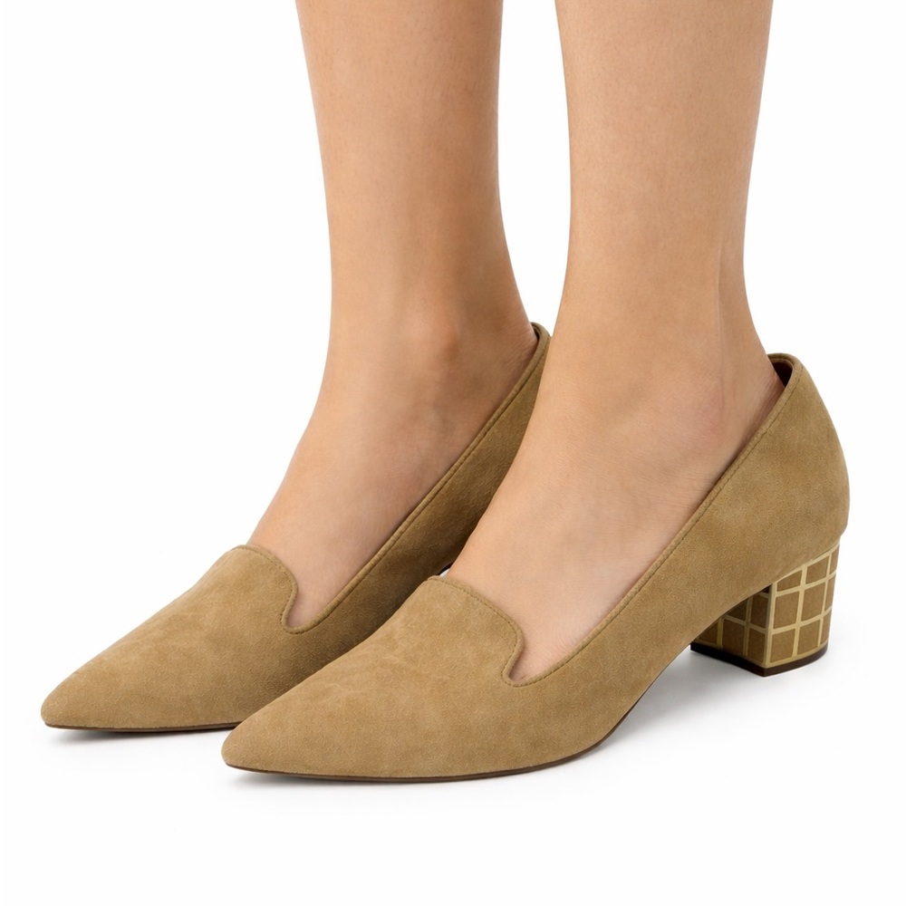 B Brian Atwood Pumps Womens 10 Karina Heels Tan Suede Embellished Pointed Toe